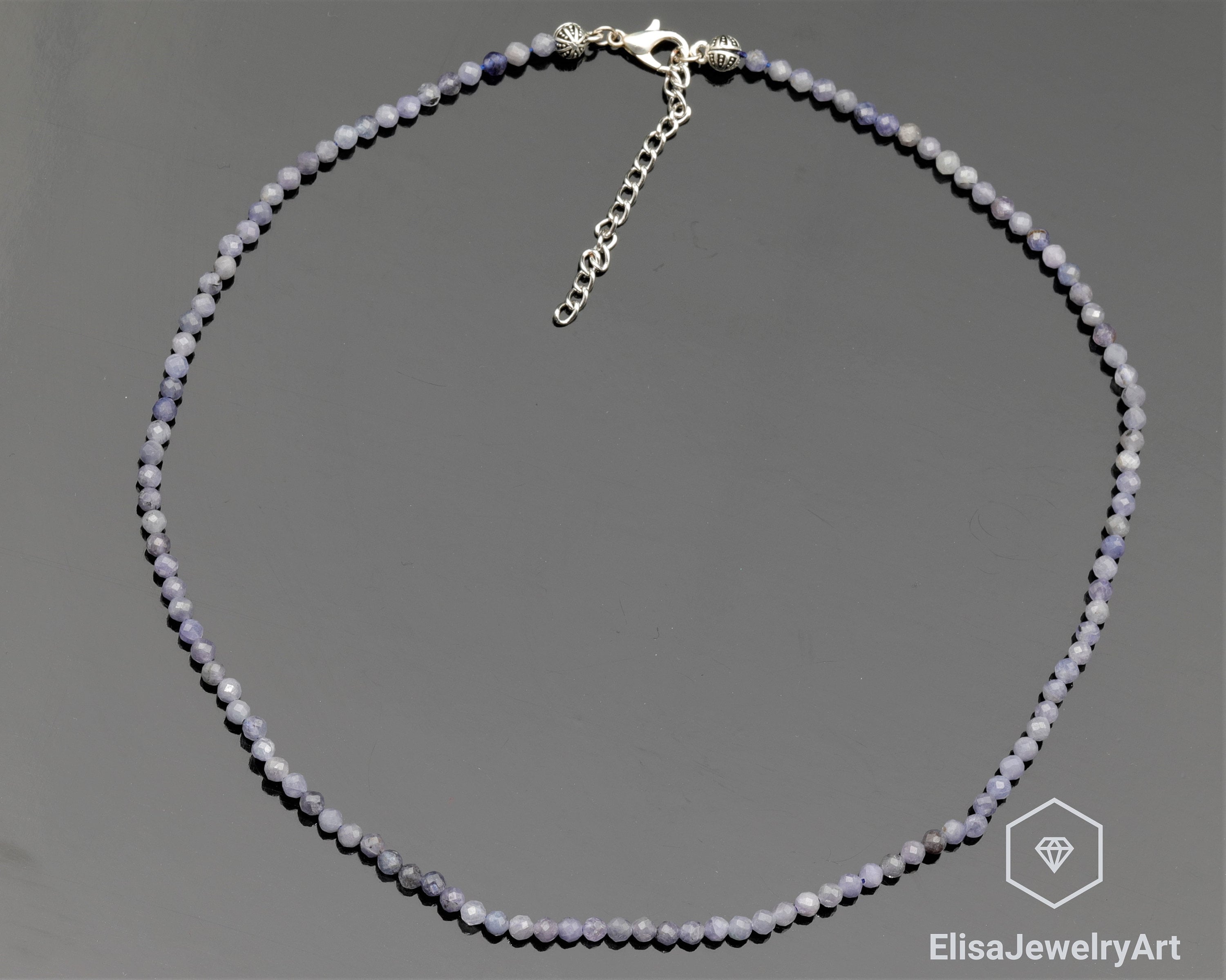 Collier Ras Du Cou En Tanzanite Facettée - Quartz Bleu, Plaqué Argent, 18 Pouces, Fait Main - Neuf Sans Emballage