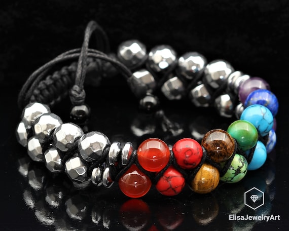 Emotion Hematite Healing 7 Chakra Beads Double Bracelet Adjustable Healing Crystal Macrame Bracelets Energy Gift for Him Gift for Mom Etsy Canada