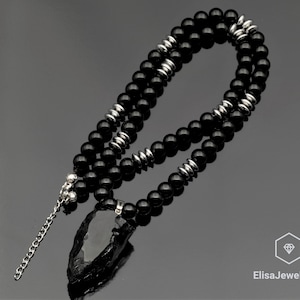 Purity Stone Necklace Natural Black Obsidian Pendant Black Onyx Hematite Beaded Birthstone Men&#39;s Necklace For Him Unisex Christmas Gift
