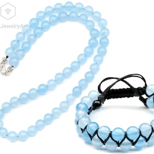 Set Angelite Necklace Bracelet Natural Angelite Beads Set Choker Emotion Set Bracelet Minimalist Jewelry Birthstone Christmas Gift
