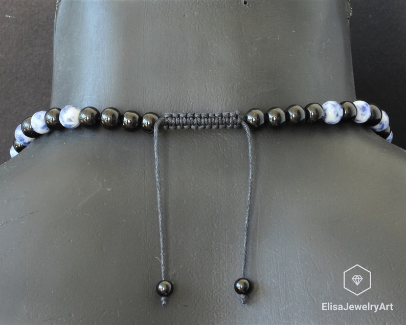 Women/'s Necklace Blue Spot Jasper Crystal Pendant Natural Black Onyx Beads Necklace Adjustable Necklace Long Necklace Men/'s Necklace Healing