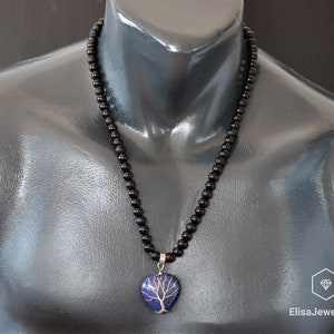 Natural Heart Lapis Lazuli Pendant Necklace Natural Black Onyx Gemstone Wisdom Beaded Emotion Friend Gift Necklace For Her Christmas Gift
