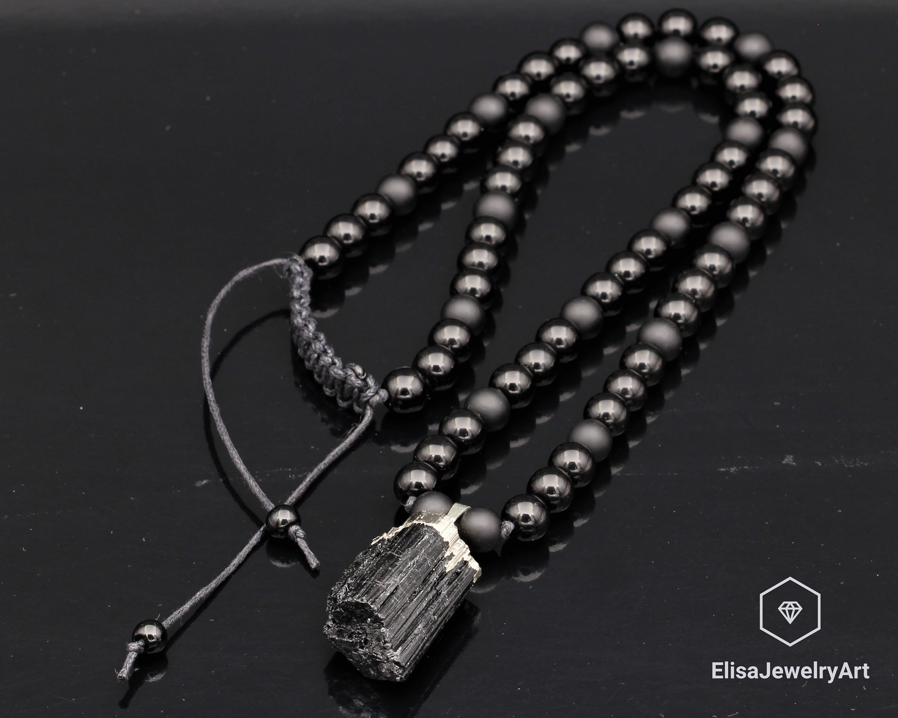 Pingente de turmalina bruta, pedra preciosa natural de ônix preta, colar com pedra de proteção, presente masculino preto para ele, colar unissex