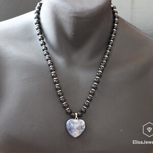 Women&#39;s Heart Sodalite Pendant Necklace Black Onyx Gemstone Focus Creativity Stone Emotion Best Friend Gift Necklace For Her Christmas Gift