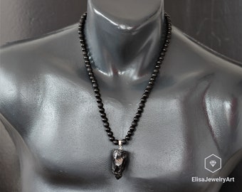 Natural Big Obsidian Pendant Onyx Beads Necklace Genuine Crystal Lover Gift Unisex Father&#39;s Day Gift Necklace Valentine&#39;s Gift