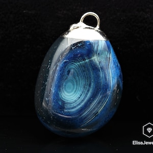 Ciondolo Agata Blu Collana Naturale Nero Onice Collana Pietra Pietra Protezione Pietra Gioielli Personalizzati Gioielli Unici Gioielli Speciali
