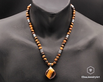 HAMANY Necklace,Mens Necklaces,Water Drop Pendant Mens Titanium Steel Necklace Inlay Tiger Eye Stone Ornament Vintage Personality Mens Pendant HAMANY Necklace,Mens Necklaces,Water Drop Pendant Mens Titanium Steel Necklace Inlay Tiger Eye Stone Ornament Vintage Personality Mens Pendant