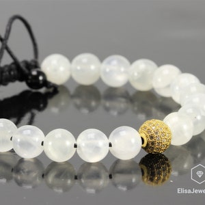 Mothers Day Gift Micro Pave Bracelet Natural Selenite Protection Adjustable Shamballa Macrame Bracelet Gift For Her Gift For Mom