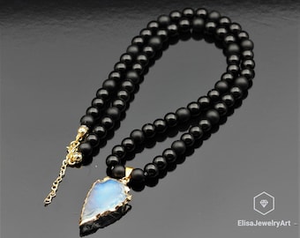 PfeilKopf Opal Anhänger Natürlicher Schwarzer Onyx Verschluss Halskette verstellbare Halskette Schutzstein Halskette Schwarz Herren Halskette