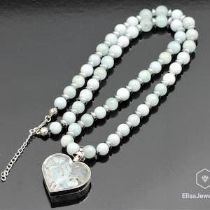 Memory & Emotion Necklace Heart Aquamarine Pendant Necklace Aquamarine Beaded Gemstone Healing Beaded Spirit Necklace For Her Christmas Gift