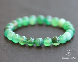 Braccialetto Elastico In Pietra Naturale Verde Serpentina Con Sfera In Argento 925 – Gioiello Fatto A Mano