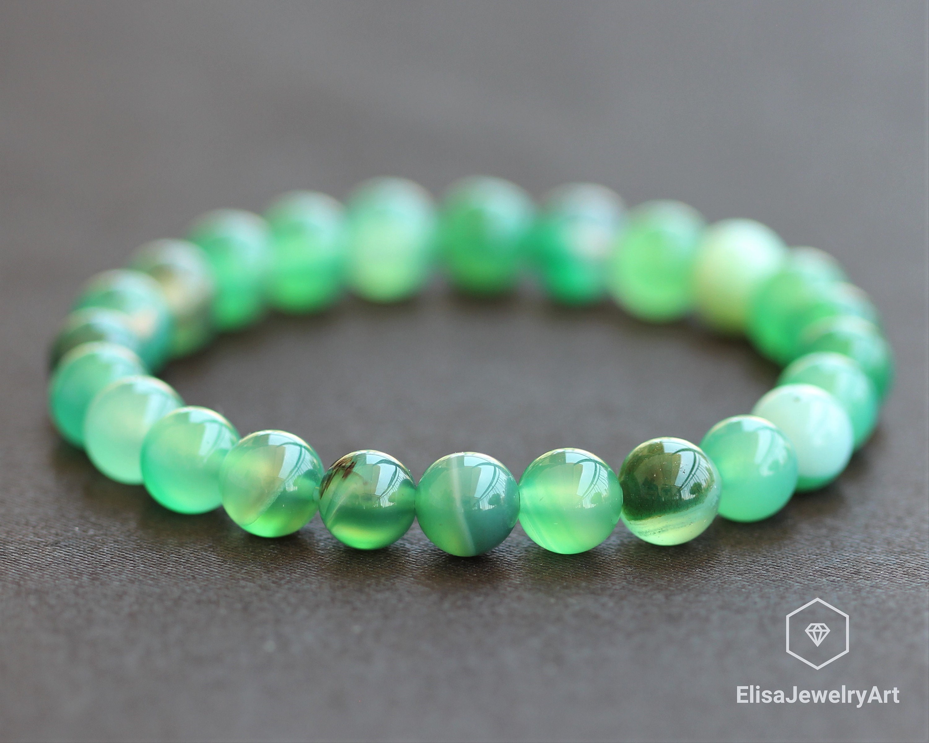 Braccialetto Elastico In Pietra Naturale Verde Serpentina Con Sfera In Argento 925 – Gioiello Fatto A Mano