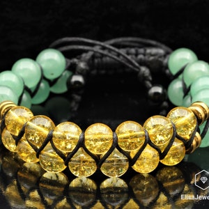Natural Citrine & Aventurine Beaded Adjustable Bracelet Macrame Protection Yoga Men&#39;s Bracelet Women&#39;s Bracelet Crystal Bracelet