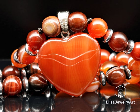 Collier Perles Ancien - Pierre Naturelle Cornaline Orange - Style Bohème Cristal - Bijou Vintage Occasion