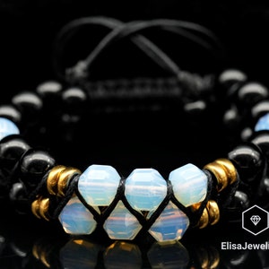Energy Of Love-armband natuurlijke opaal en zwarte onyx kralen macrame geboortesteen herenarmband damesarmband Vaderdagcadeau
