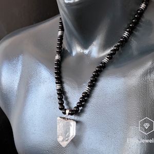 Natural Special Clear Quartz Pendant Black Onyx Hematite Beaded Birthstone Emotional Genuine Gemstone For Him Unisex Christmas Gift