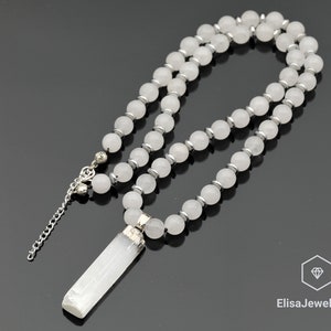 Natural Raw Selenite Pendant Necklace Natural Selenite Beads Balance Necklace Clearing Necklace Women's Necklace Clearing Necklace