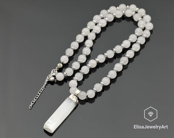 Natural Raw Selenite Pendant Necklace Natural Selenite Beads Balance Necklace Clearing Necklace Women's Necklace Clearing Necklace