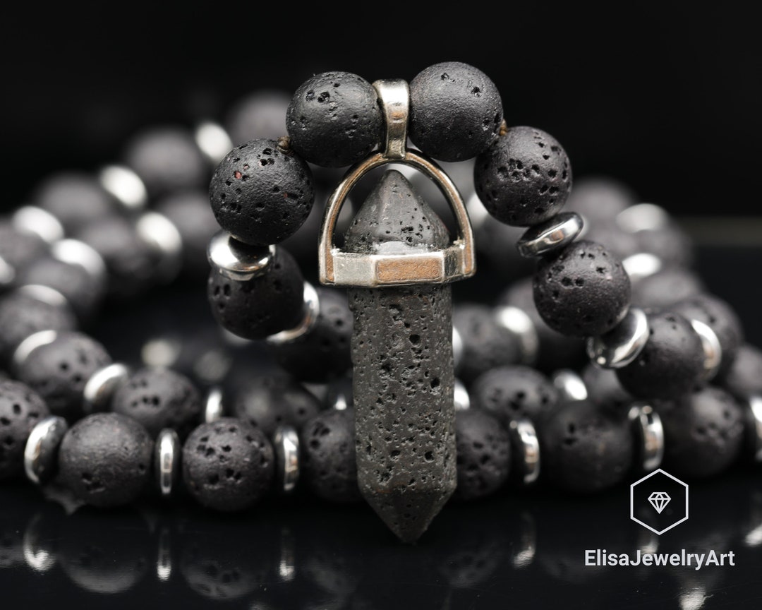 Calming Necklace Pointed Lava Pendant Natural Black Lava Beaded Limited ...