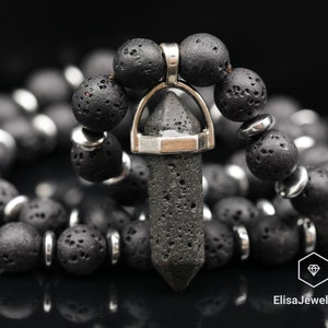 Calming Necklace Pointed Lava Pendant Natural Black Lava Beaded Limited Edition Bohemian Necklace Birthstone Necklace Christmas Gift