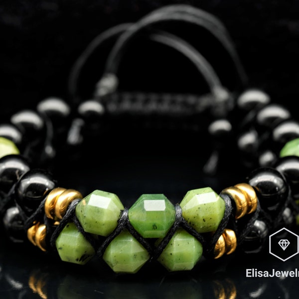 Natural Green Jade Black Onyx Beaded Protection Bracelet Women's Bracelet Men's Bracelet Women's Bracelet Crystal Birthstone Bracelet