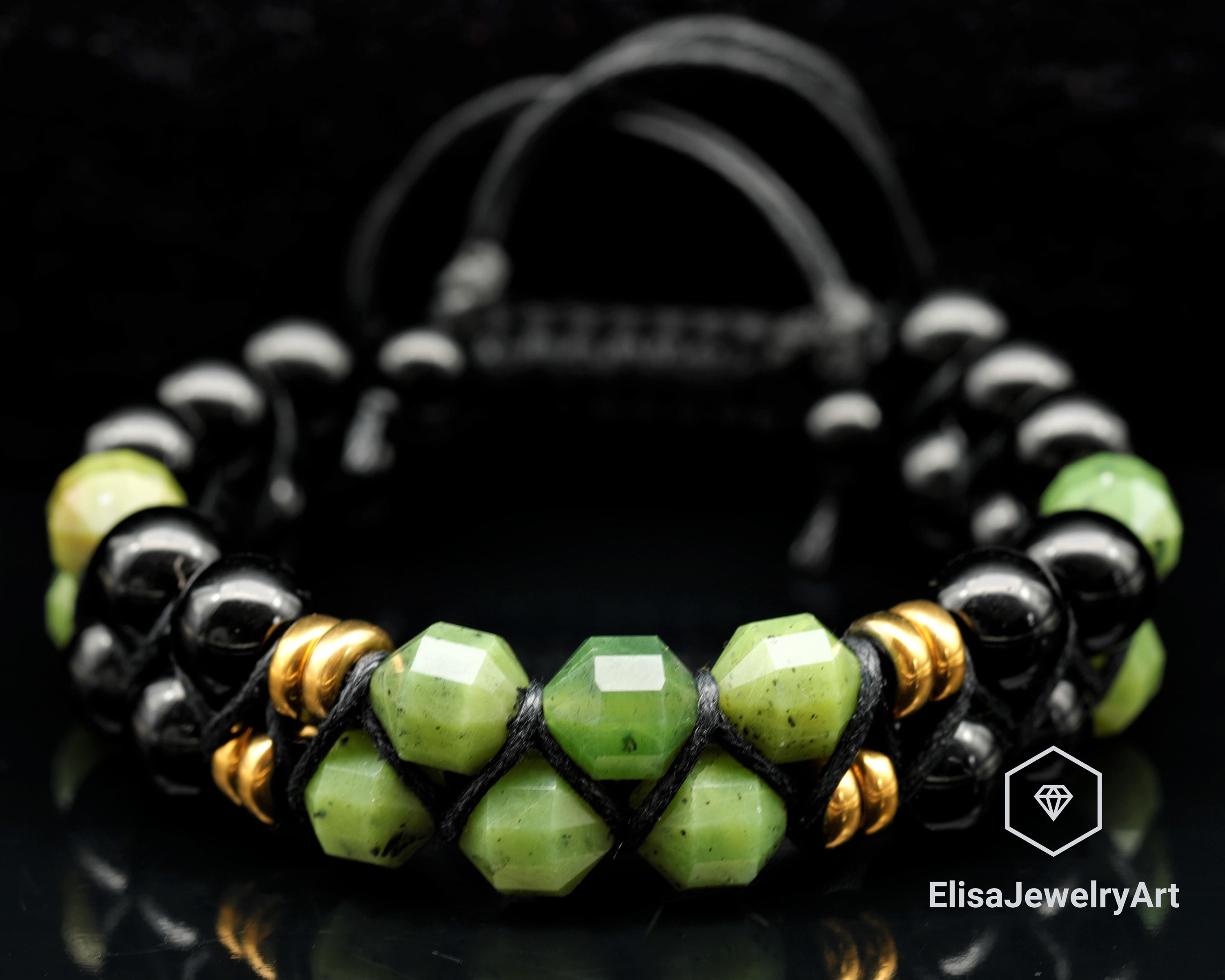 Bracelet Homme Ethnique - Perles De Jade Vert Et Noir - Acier Inoxydable - ThurColas - Neuf Avec étiquettes
