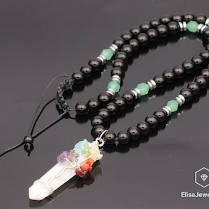 Raw Selenite Healing Chakra Pendant Natural Aventurine Black Onyx Gemstone Protection Stone Necklace Black Men&#39;s Necklace Gift For Him