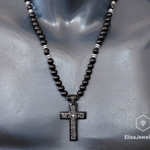 Cross Necklace Natural Black Onyx Beaded Necklace Encouraging Crystal Gemstone Strong Clasp Necklace Strength Necklace