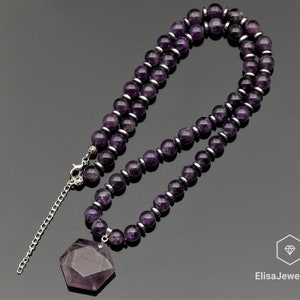 Hexagon Necklace Natural Amethyst Hexagon Pendant Natural Amethyst Beaded Limited Edition Balance Birthstone Necklace Christmas Gift