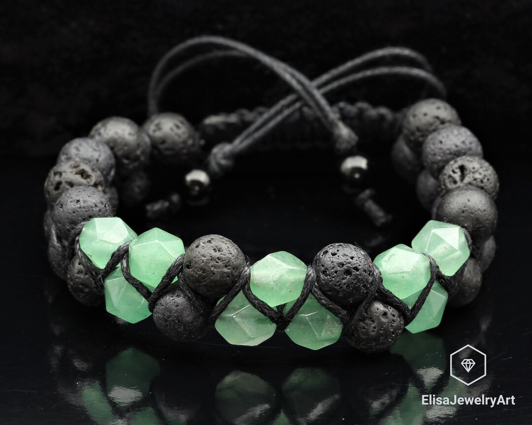 Bracelet Extensible En Aventurine Naturelle Biseautée 20 Mm - Vert - Neuf Dans Coffret Cadeau