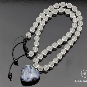Women&#39;s Heart Sodalite Pendant Necklace Quartz Gemstone Focus Creativity Stone Emotion Best Friend Gift Necklace For Her Christmas Gift