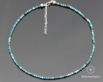 Natural 3mm Apatite Choker Adjustable Clasp Closure Beaded Necklace Healing Gemstone Gift For Him Gift For Her Mother's Day Gift