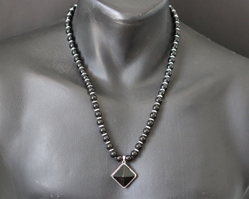 Natural Onyx Pendant Black Onyx Hematite Boho Long Necklace Mala Yoga Beaded Prayer Mothers Day Gift Gift For Her Gift For Him
