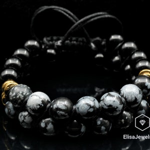 Natural Snowflake Obsidian Black Onyx Beaded Healing Meditation Yoga Protection Beaded Good Luck Bracelet Balancing Mother&#39;s Gift For Her