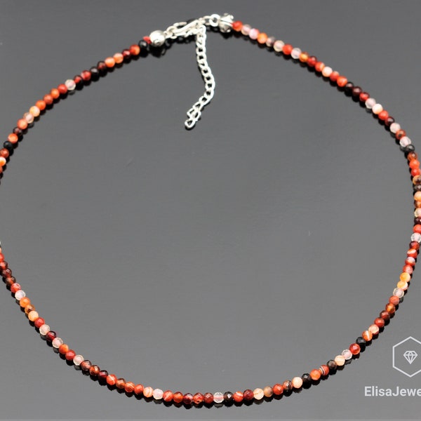 Naturale 3mm Fire Agate Choker Chiusura regolabile Chiusura collana di perline Regalo di pietre preziose curative per lui Regalo per il regalo della festa della mamma