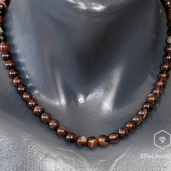 Collier en agate rayée brune naturelle, collier de pierre précieuse en cristal de beauté, fermoir solide, collier stabilisateur, cadeau de Noël