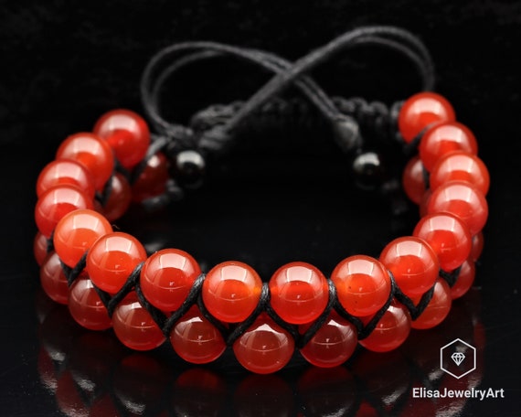 Hand Made Macrame Carnelian Beaded Bracelet - Fiery Luck