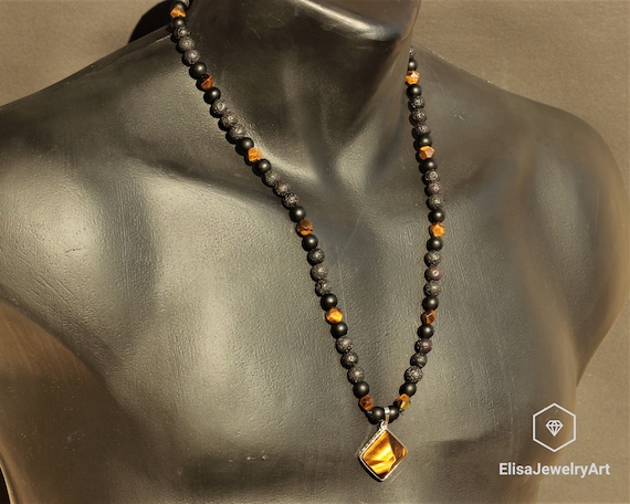 Natural Tiger Eye Stone Pendant Necklace - Healing Crystal Protection Adjustable Unisex