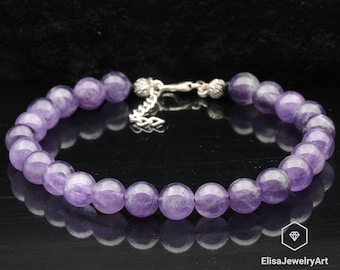 Natural Amethyst Beaded Adjustable Strong Anklet Handmade Feng Shui Crystal Gemstone Fashion Anklet Women's Healing Stone Dainty Anklet