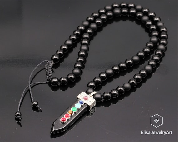 ブラックオニキス ヒーリング 7 チャクラ ペンダントネックレス 天然