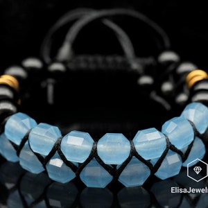 Limited Edition Bracelet Natural Aquamarine Black Onyx Beaded Birthstone Bracelet Unique Gift Layering Bracelet Women&#39;s Christmas Gift