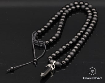 Pointed Onyx Pendant Natural Black Onyx Gemstone Protection Stone Necklace Black Men's Necklace Gift For Him Unisex Necklace