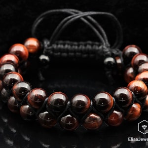 Powerful Stone Natural Red Tiger Eye Black Lava Beaded Adjustable Bracelet Protection Men&#39;s Bracelet Women&#39;s Bracelet Crystal Bracelet