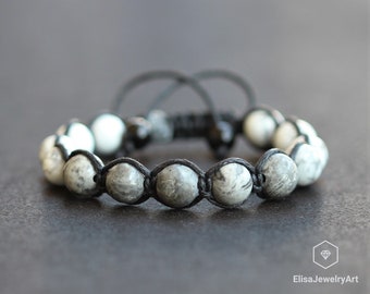 Natural Jasper , Howlite Beads Bracelet Macrame Adjustable Bracelet Healing Gemstone Crystal Macrame Bracelets Healing Energy Gift for Him