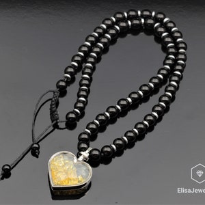 Women&#39;s Natural Heart Citrine Pendant Necklace Black Onyx Gemstone Balance Beaded Emotion Friend Gift Necklace For Her Christmas Gift