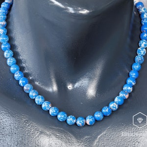 Natural Blue Imperial Jasper Necklace Healing Crystal Gemstone Strong Clasp Necklace Protective Necklace Christmas Gift