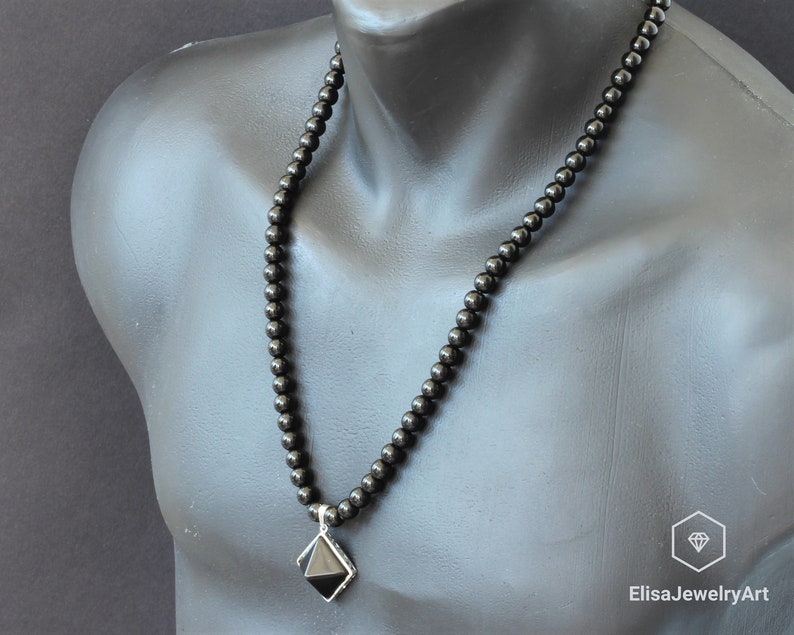 Black Onyx Crystal Beaded Necklace Protection Long Macrame Short Necklace Black Gemstone Beaded Necklace Gift For Him Unisex Women/'s Black