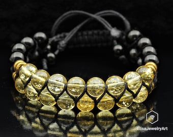 Bracelet en macramé de perles de citrine naturelle et d'onyx noir spécial Emotion Yoga Mala Bracelet pour homme Bracelet pour femme Bracelet en cristal