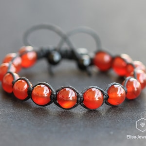 Natural Carnelian Red Agate Beads Bracelet Macrame Adjustable Bracelet Healing Gemstone Beads Macrame Bracelets Healing Energy Gift for Him