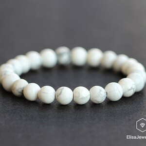 Natural Howlite Beads Bracelet Stretch Bracelet Healing Gemstone Crystal Bracelets Healing Energy Bracelet Mala Yoga Gift for Him